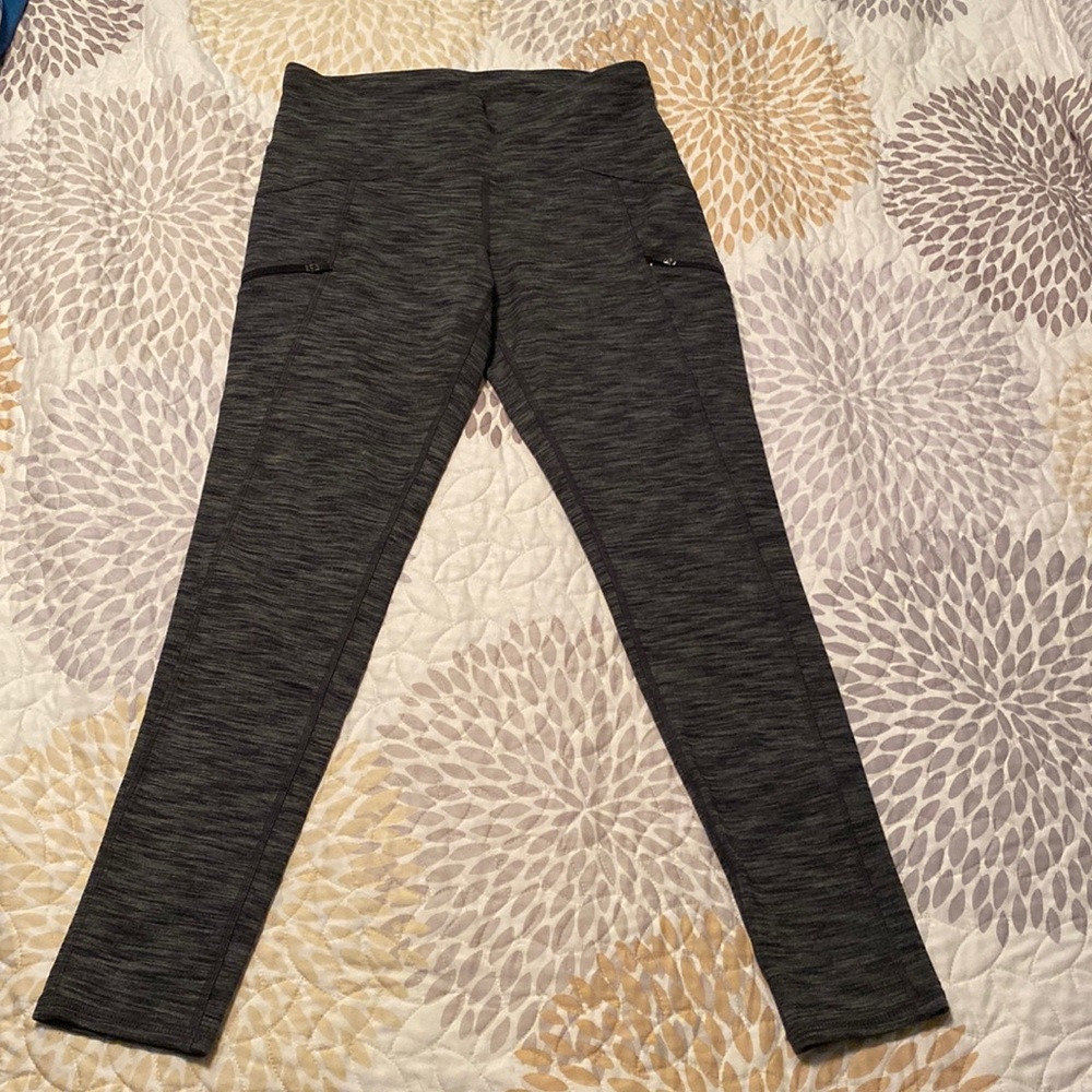 Athleta Womens Drifter Zip Pocket Leggings Space Dye Gray w/fleece lining